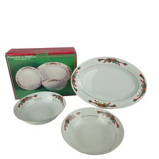 Tienshan Poinsettia & Ribbons 3 Piece Completer Set 1 Platter 2 Serving Bowls