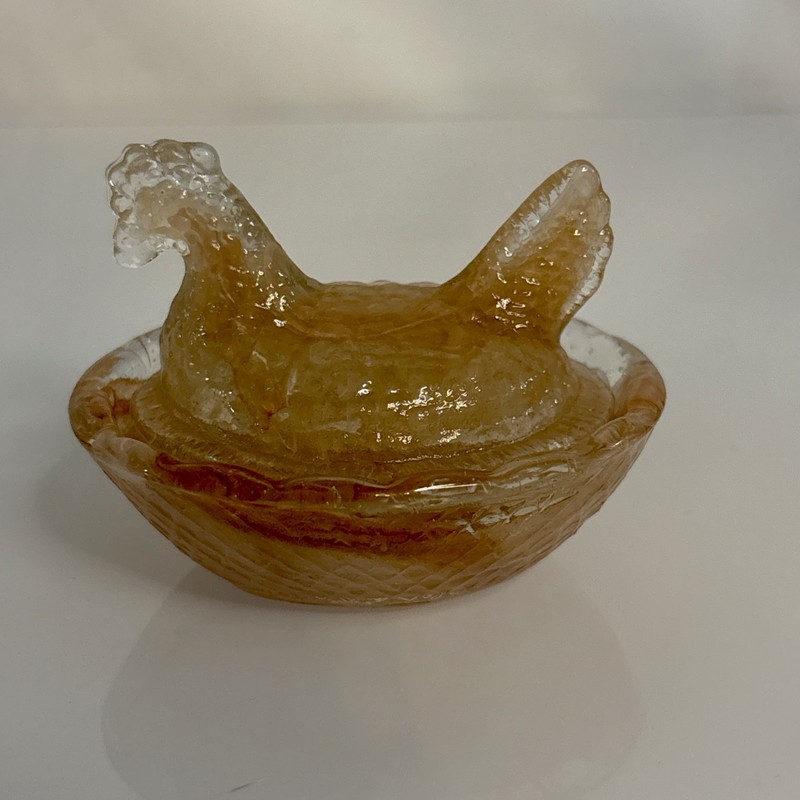 Vintage Marbalized Amber Carmel Hen On Nest Salt Cellar 