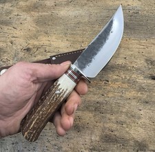 AB CUTLERY HANDMADE STAINLESS STEEL HUNTING KNIFE HANDLE STEEL CLIP,STAG ANTLER