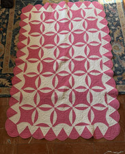 Vintage 1940S Handmade ROBBING PETER TO PAY PAUL Baby Crib Quilt PINK WHITE EUC