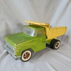 Vintage 1960's TONKA mechanical Dump Truck pressed steel toy Green Yellow