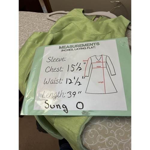 Alfred Sung Pistachio Green Silk Look Fit & Flare Dress Sz 0 Wedding Classic EUC - Picture 10 of 10