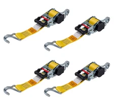 4PK 2"x10' Yellow Retractable Ratchet Straps with Double J-Hook - 1,100 lbs WLL