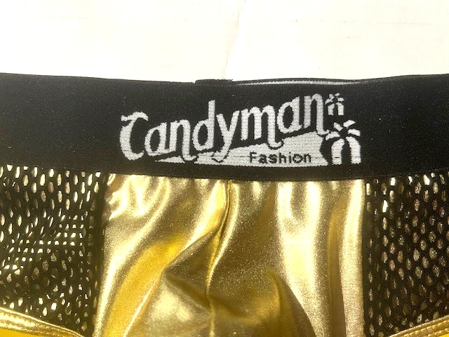New CANDYMAN Mens Gold Metallic & Fishnet Panel Pouch Bikini Brief Underwear M - Image 4 of 4
