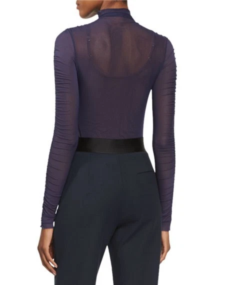 开幕式长袖透明网眼上衣高模拟高领海军蓝 M — 第 2/4 张图片