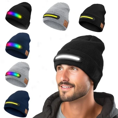 Warm Beanie Hat with Integrated LED Front Light and Bluetooth Music Earphone