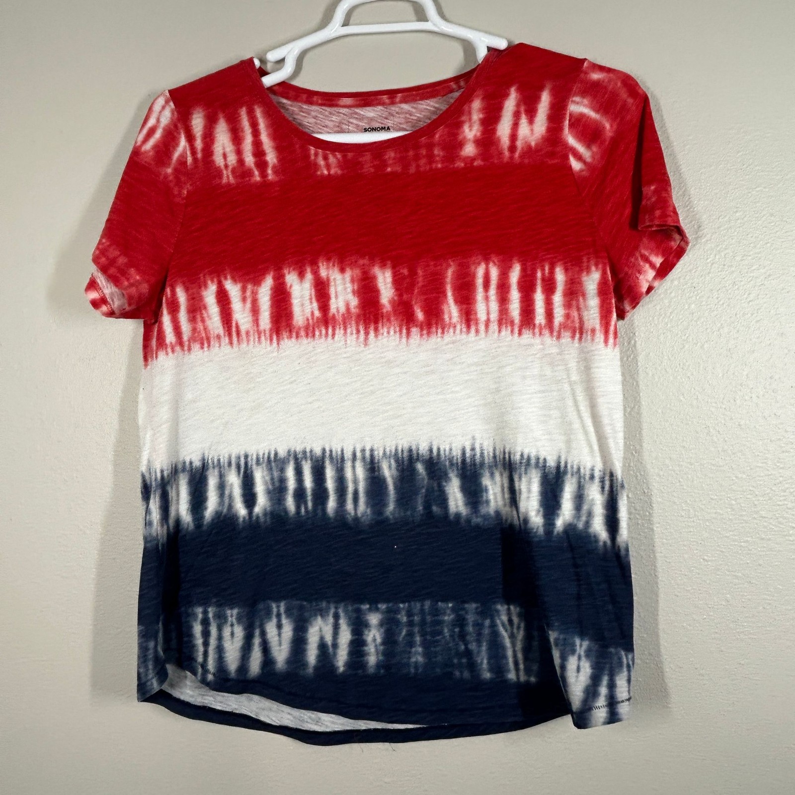 Sonoma The Everyday Tee Womens L Red White Blue Tie Dye Short Sleeve Crew Neck
