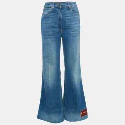 GUCCIデニム Gucci Blue Washed Denim Logo Patch Flared Jeans S Waist 26 | eBay
