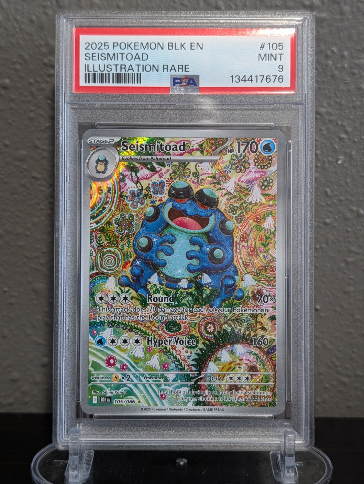 Seismitoad #105 - Pokemon Black Bolt - PSA 9 - Shinji Kanda Artwork