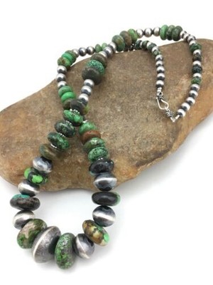 Navajo Turquoise Necklace Graduated Sterling Silver 25'' 4773