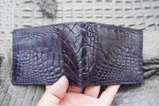 Money Clip Crocodile Allig Skin Leather Bifold Men's Wallet Real Blue  F17