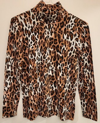 Jones NY Signature Cottn Turtleneck, Leopard Blk/brn/w, M. 26'' L. 38'' Chest. New