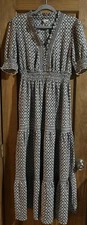 Max Studio London Nvy/Whte Smocked Tiered Maxi Dress Sz M MSRP $178 NWOT
