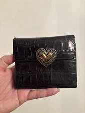 Brighton Heart Locket  Trifold Compact Wallet Black Genuine Leather