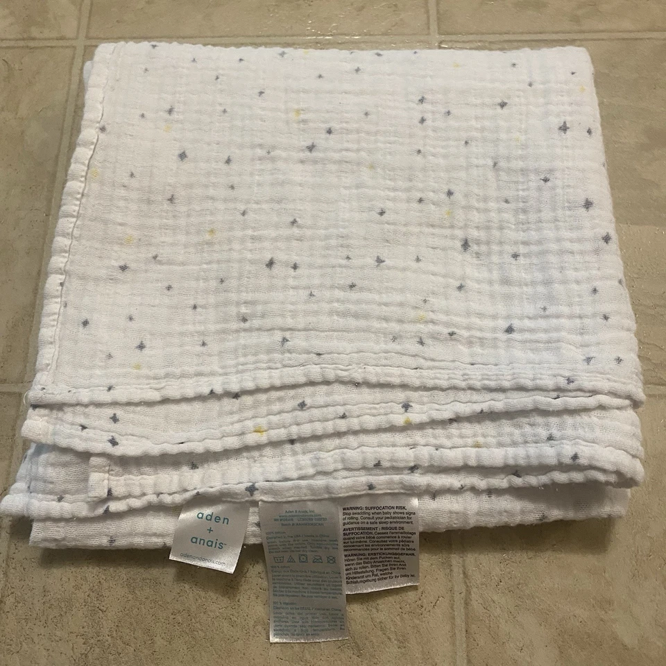 Детское одеяло Aden And + Anais из муслина со звездным принтом синее желтое белое милое - Изображение 2 из 4