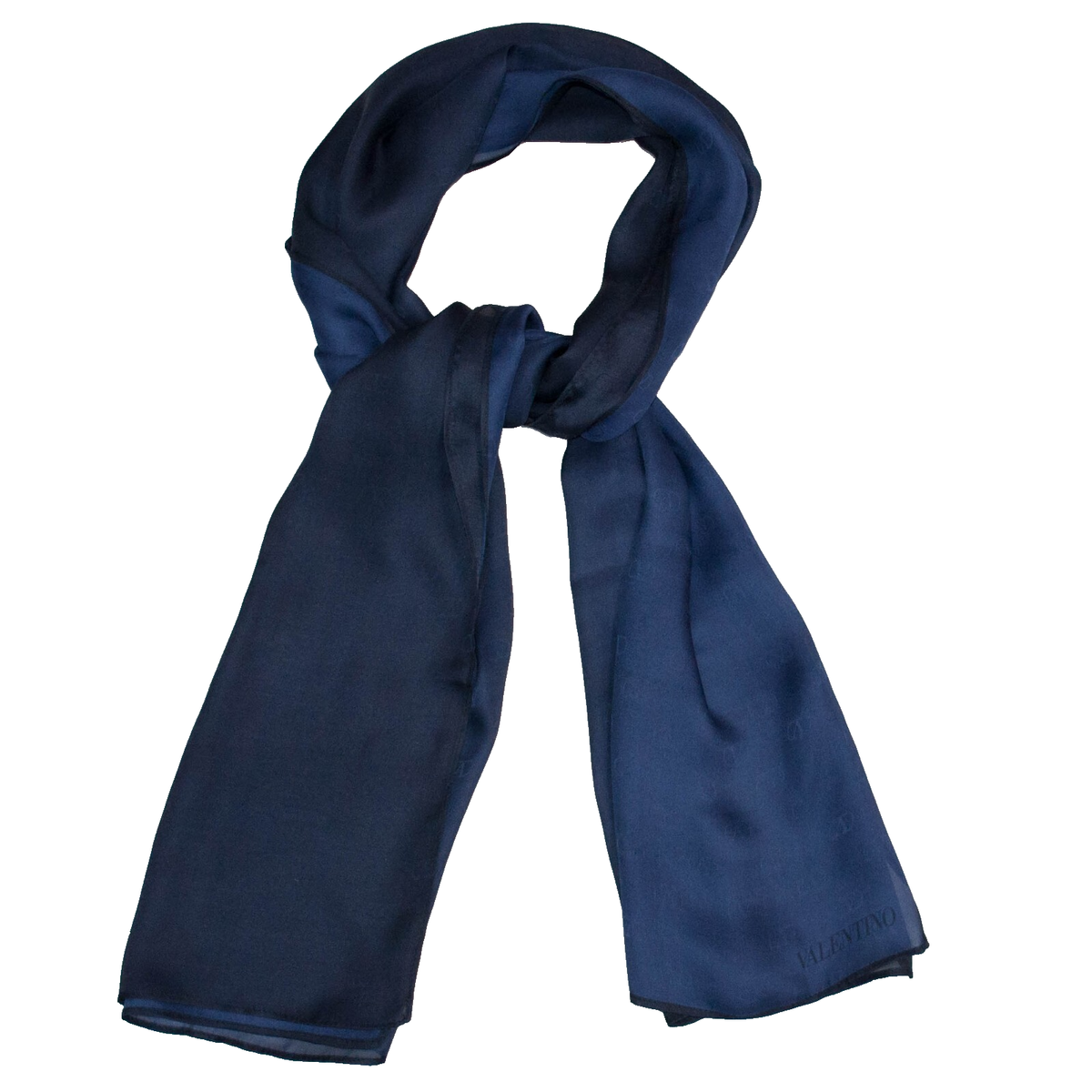 Valentino silk scarf V Logo Blue 173x66cm Italian mulberry silk