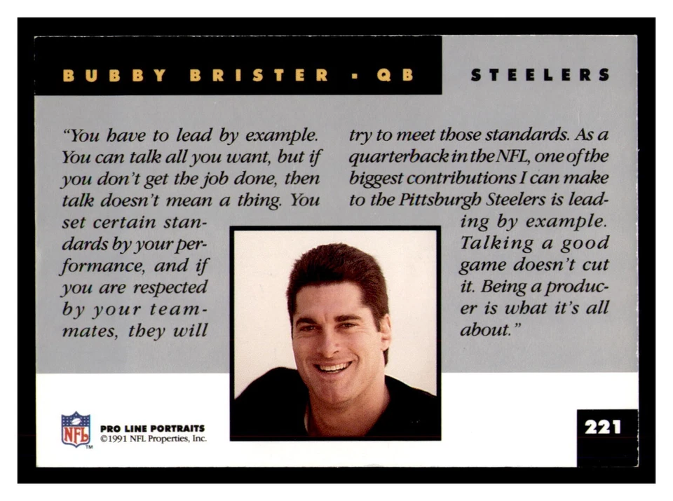 Bubby Brister Signed 1991 Pro Line Card #221 Autographed Steelers 84720 - Image 2 of 2