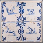 Nice Dutch Delft Blue 4 tile panel, animals, 17th century.