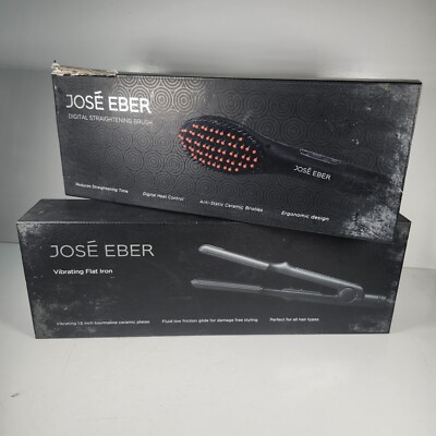Jose Eber Set Of 2 TESTED & WORKING  Vibrating Flat iron & Straightening Brush
