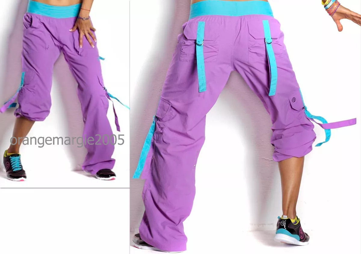 ZUMBA Stellar Orchid CARGO PANTS Converts to Capri Dance Fitness! RARE!! XL  XXL