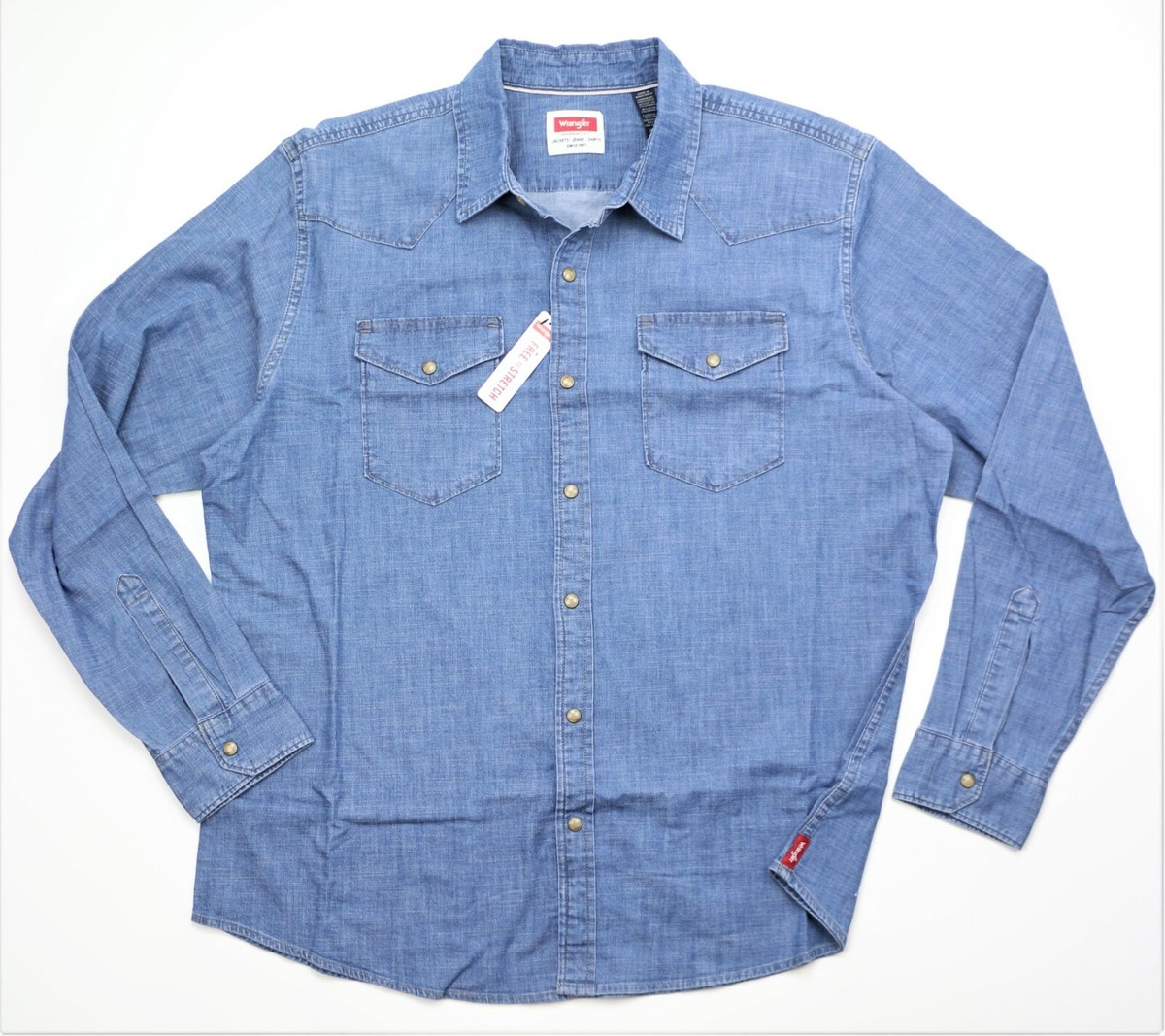 New Wrangler Slim Fit Light Wash Denim Shirt Men's Sizes S-XXXL