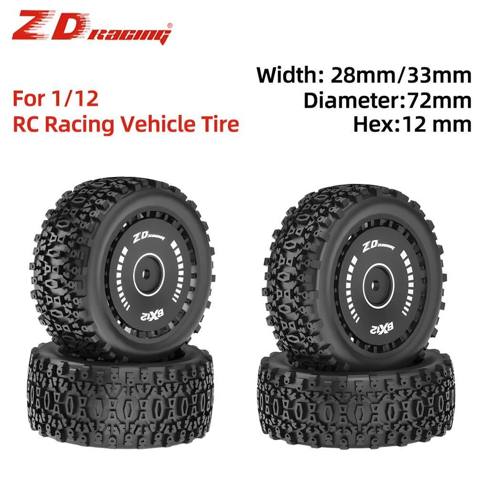 2x ZD Racing 12mm Hex RC Gummireifen Off-Road für 1/12 ZD Racing BX12 Autos - Bild 2 von 4