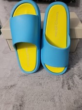 Woman Size 8 Beach Slides by J/Slides Turquoise EVA Squish Open Toe Slide