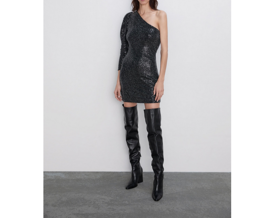 asymmetric sequin dress zara NWT Zara Size XL Black Asymmetric Sequin Dress 7776/058