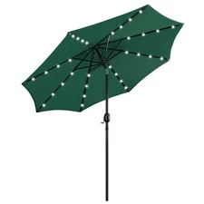 9ft Solar Lighted Market Umbrella W/ Tilt Water-Resistant Canopy 8 Rib Garden