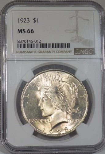 1923 Peace Silver Dollar NGC graded MS 66  "Just a Hint of Golden Toning"