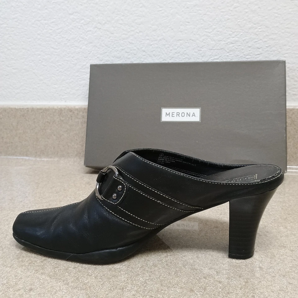 Пряжка Merona Micah 9 Mule черная натуральная кожа легкая мягкая гибкая - Изображение 2 из 4