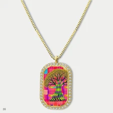 Gorgeous Colorful Tree of Life Pendant Necklace Chain Image Dog Tag Chain Gift D