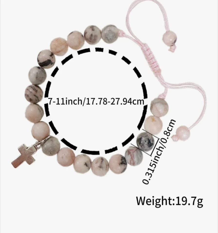Pulsera Cruz Piedra Natural con Versículo Bíblico Oraciones Tarjeta Regalo Religioso Mujeres Foto 3 de 4