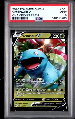 2020 POKEMON SWORD & SHIELD CHAMPION'S PATH #001 VENUSAUR V PSA 9