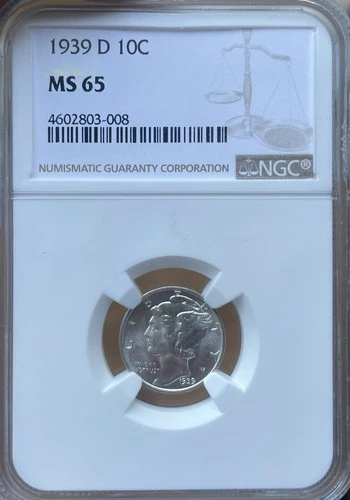 1939 D Mercury Silver Dime MS65 (NGC)