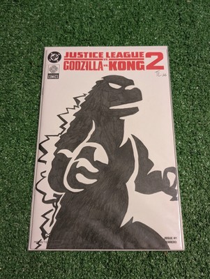 Justice League vs Godzilla vs Kong #2 Blank Variant Custom Godzilla Sketch Art