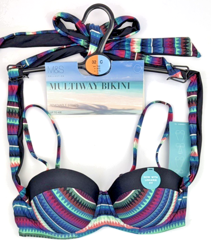 M&S Underwired Strapless / Multiway 8 Ways to Wear Bikini Top 32C BNWT
