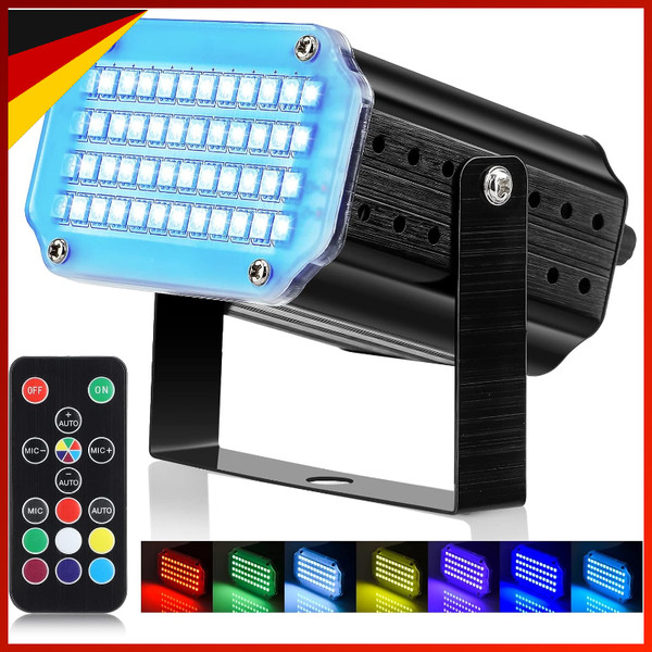 Stroboskop Disco Licht 48 Led Rgb Mit Fernbedienung Sound Aktiviert FüR Party-image