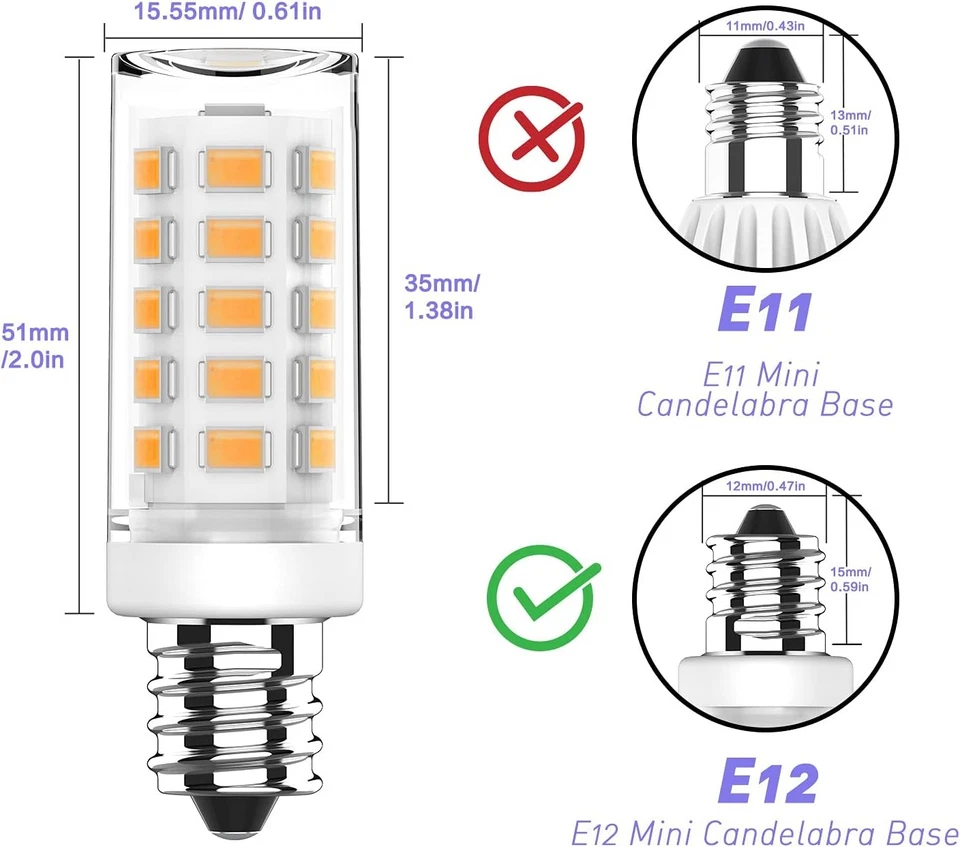 6 Pack E12 Candelabra LED Bulb 4W, C7 40Watt Equivalent, Warm White  - Image 2 of 4