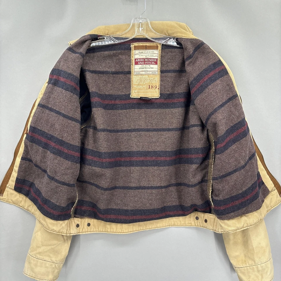Chaqueta De Colección Abercrombie & Fitch Hombres Grande Caqui Lona Ropa de Trabajo Manta Forrada Foto 3 de 4