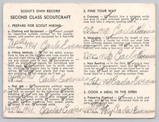 Boy Scouts of America Second Class Scoutcraft Record of Progress 1961