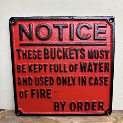 Railway Sign For Fire Bucket Warning - Red & Black Cast Iron Sign - Image 1 of 3