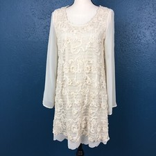 Blu Pepper Boho Dress Womens S Vintage Antique White Sheer Sleeves Scallop Hem
