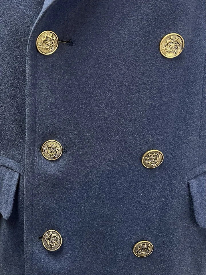 USAF Vintage Pembroke Men's 35L Navy Double Breasted Gold Button Pea Over Coat - Image 2 of 4