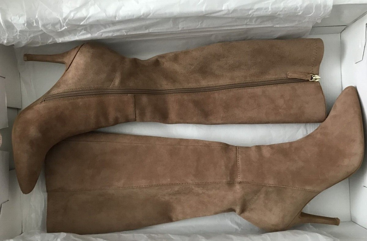 Nine West Women Suede Tan Boots Knee High Pointy Toe Stiletto