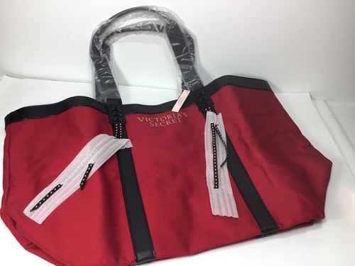 VICTORIA’S SECRET Red Canvas Weekender Travel Tote Bag 23" X 13" X 7” Large New - Picture 3 of 10