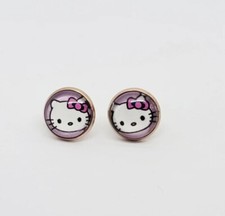New Cute Pink Hello Kitty Rose Gold Color Stud Earrings