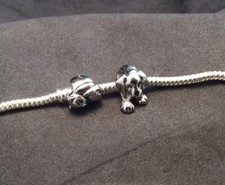 2 Silver Tone Curled Up Cat And Dog Laying Down European Charm Beads