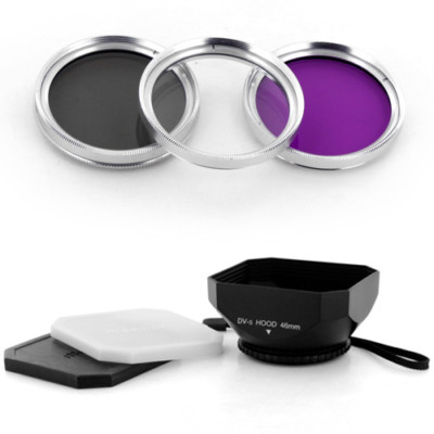 46mm DV-s Lens Hood + UV-CPL-FLD Filter Kit for JVC GZ-HD7 MG555 HD3 Camcorder
