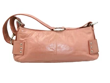 Vintage 90s Y2K ILI New York Leather Shoulder Bag Purse Pink Dusty Rose Moto